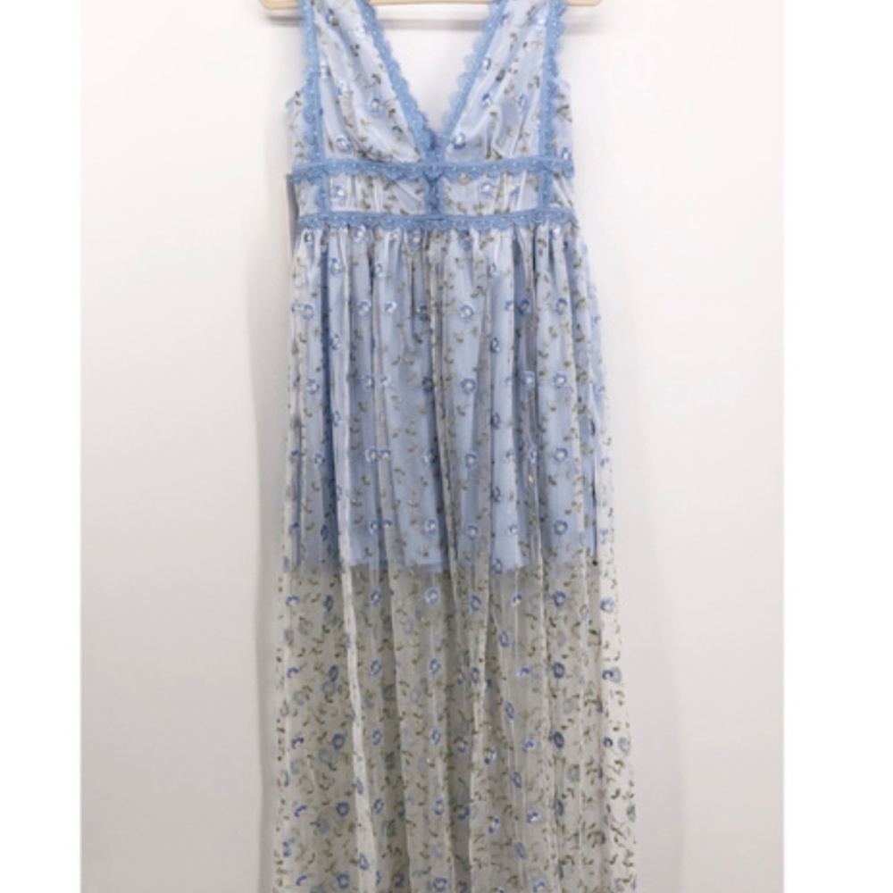 AQUA  Embroidered Floral Maxi Dress NWT, Size L - Picture 6 of 8